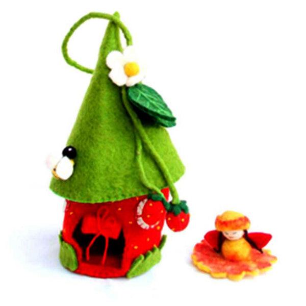 Handmade Felted Strawberry Fairy House