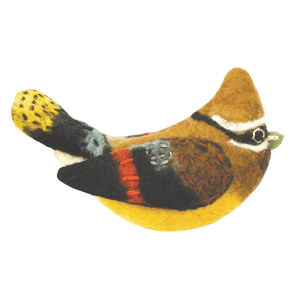 Felt Bird Garden Ornament - Cedar Waxwing Handmade and Fair Trade