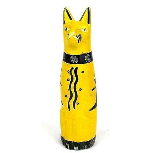 Handcrafted 5-inch Soapstone Sitting Cat Sculpture in Yellow Handmade and Fair Trade