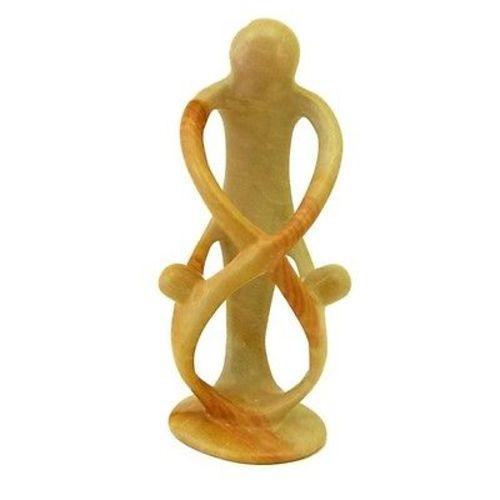 Natural 8-inch Tall Soapstone Family Sculpture - 1 Parent 2 Children Handmade and Fair Trade