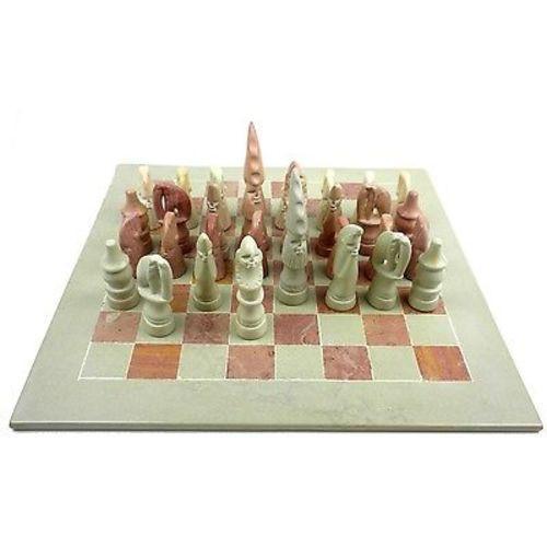 Hand Carved Soapstone Maasai Chess Set - 14" Board Handmade and Fair Trade