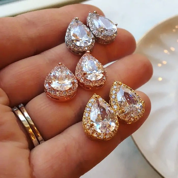 Tear Drop Diamond Stud Earrings