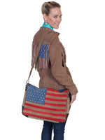Suede flag handbag with studded stars and leather trim back