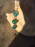 Handmade Sea Glass Wire Wrapped 3 Drop Pendant Necklace