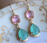 Pacific Aqua Mint Earrings Pink Gold