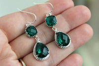 Silver Emerald Green Earrings