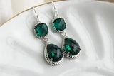 Silver Emerald Green Earrings