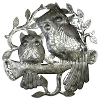 Pair of Owls on Perch Metal Wall Art - Croix des Bouquets