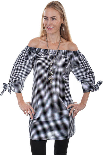 Black and White Checkered Off Shoulder Cotton Top