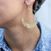 Handmade Delicate Fringed Chain Hoops - Gold