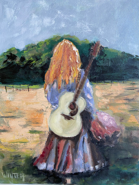 11x14 Oil on Stretched Canvas “Traveling Girl”